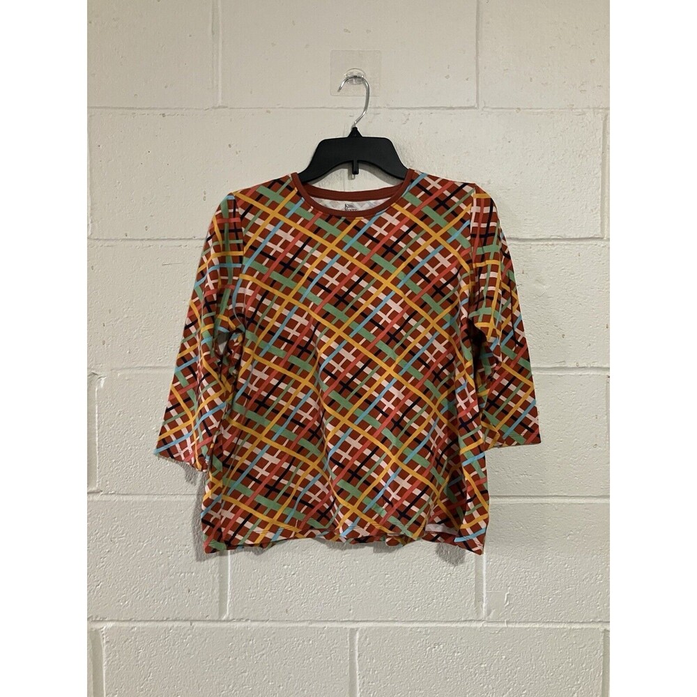 Kim Rogers Womens Multicolor Striped 3/4 Sleeve Blouse 100% Cotton Size Medium